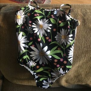 Child's flower bathing suit and rash guard