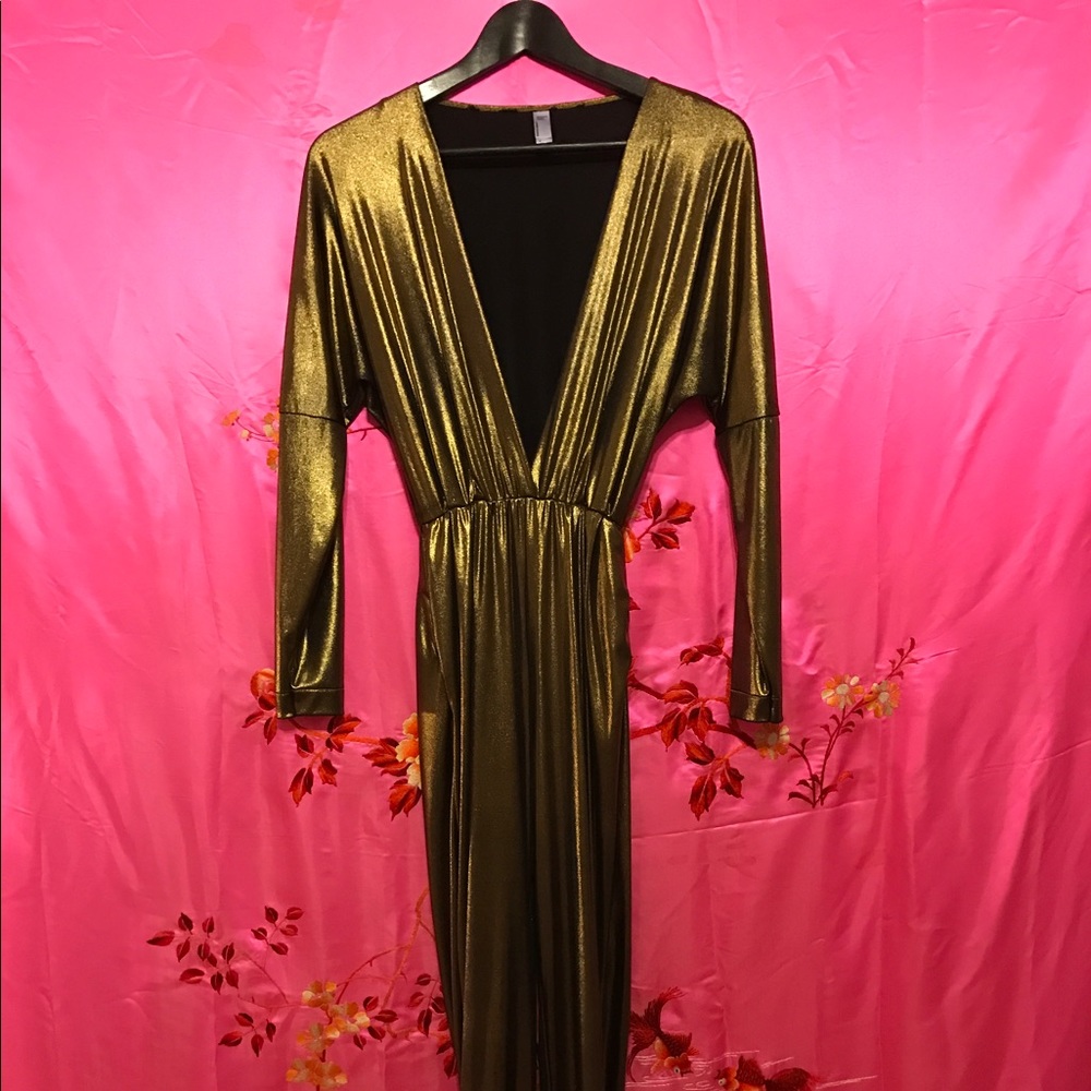 Gold American Apparel Plunge Jumpsuit