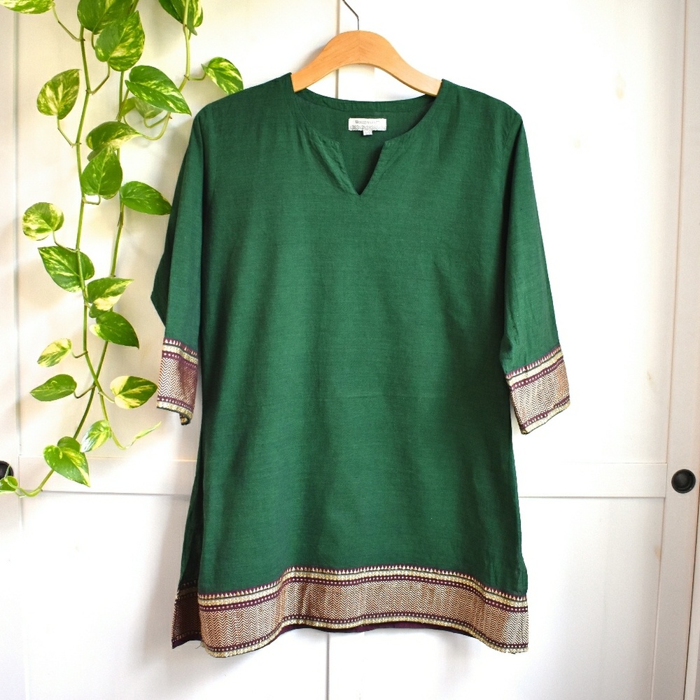 Boho Embroidered Tunic Green Gold World Market