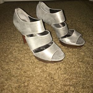 Worn Once! Super Comfy and Cute Silver Heels