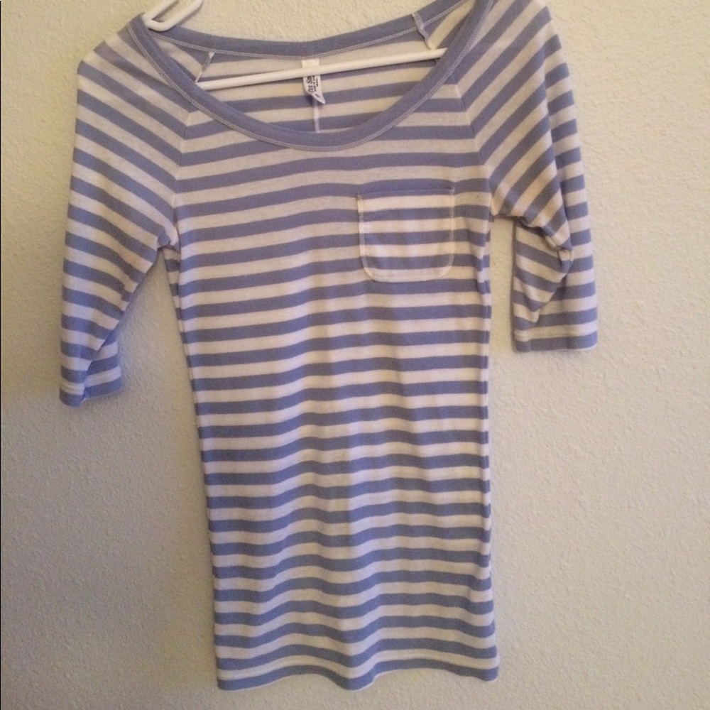 VS Tee Shop blue and white striped pocket tee