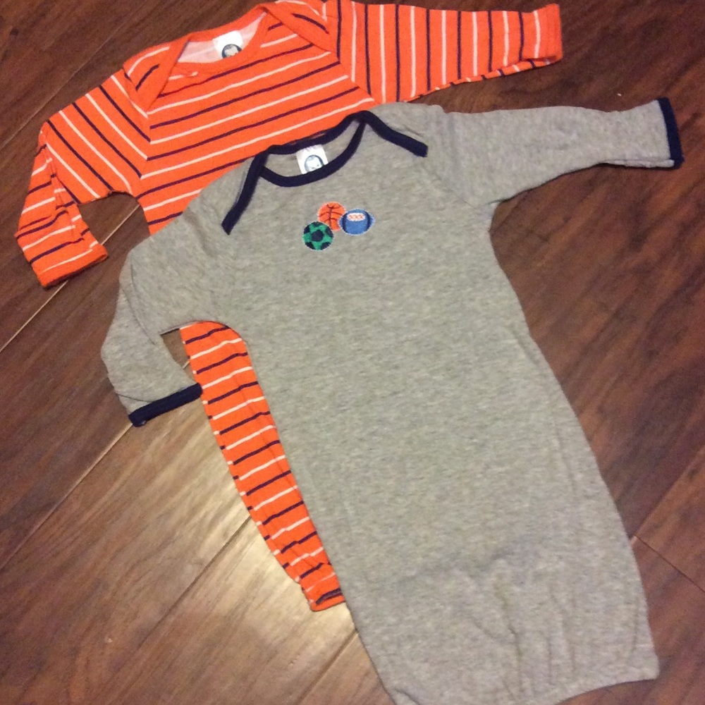 NWOT 0-6m 2-count Sleep Gowns Striped & Sports