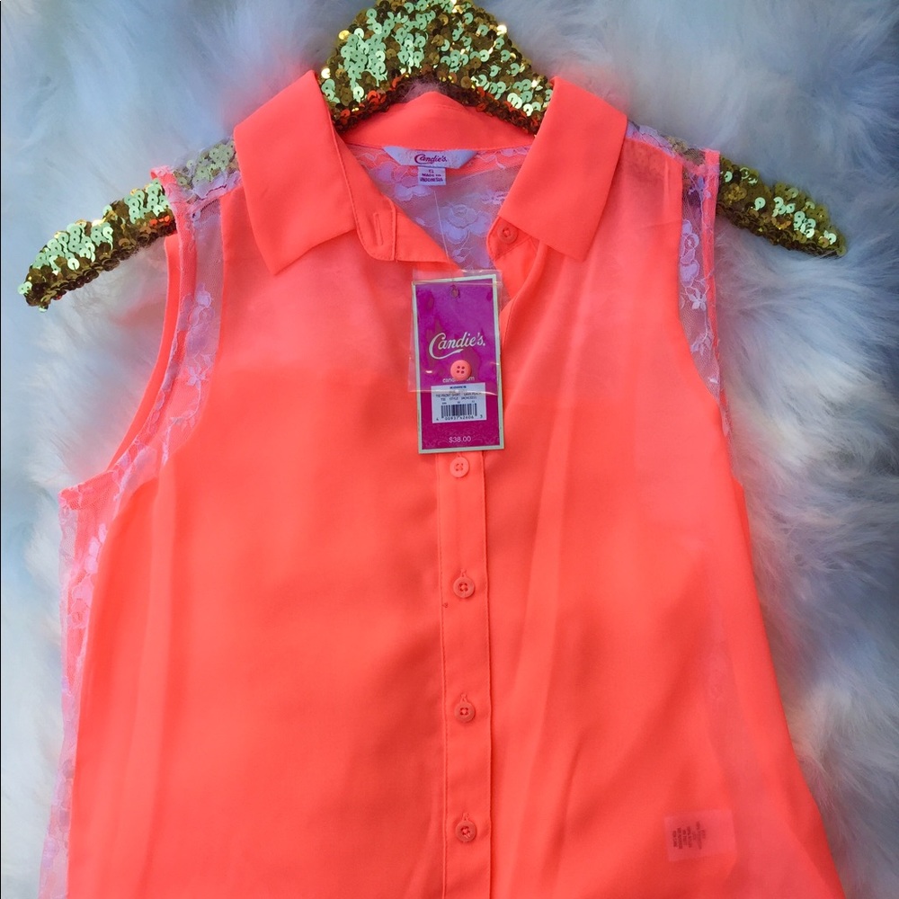 Candie's Lava Peach Front Tie Shirt NWT✨