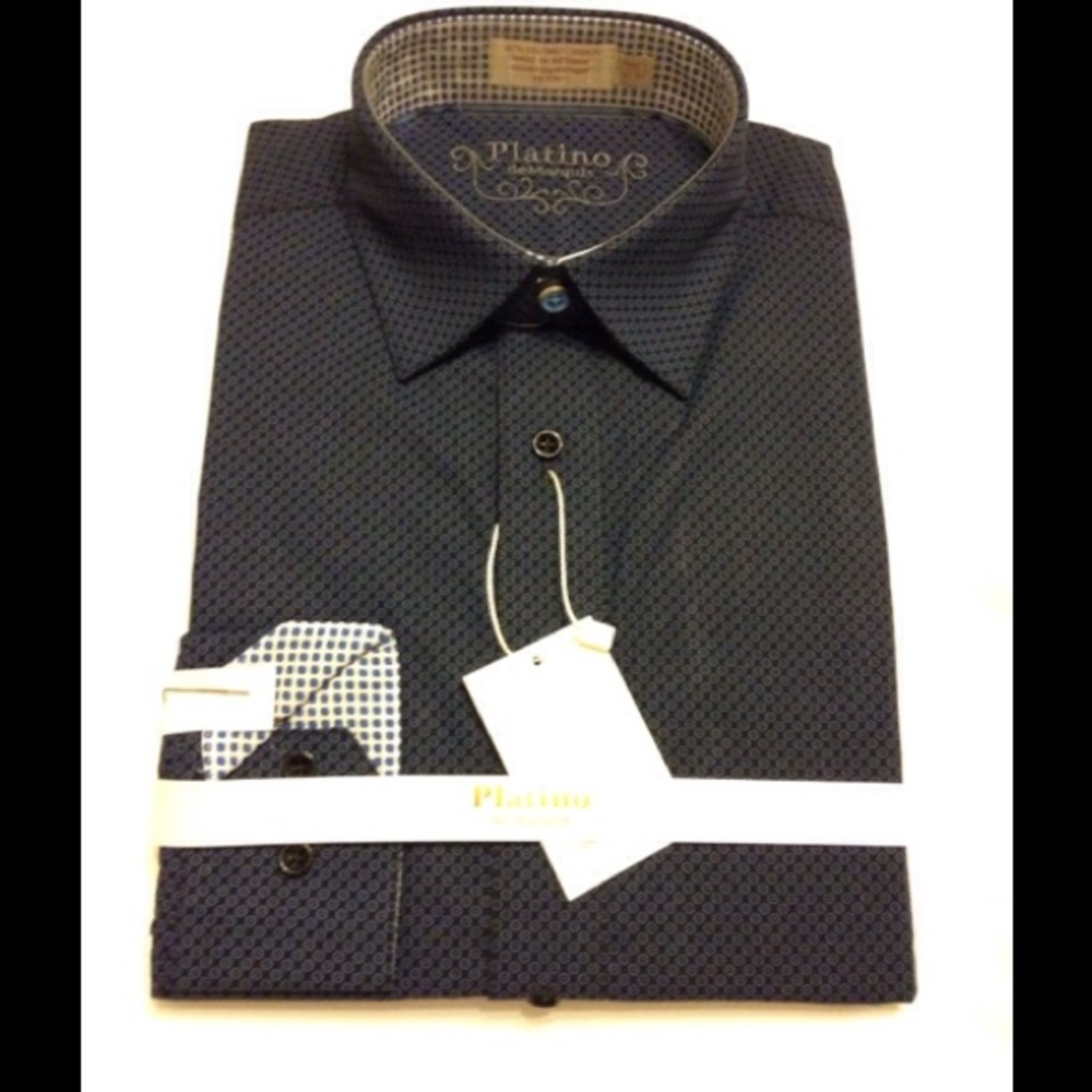 Men's Navy Print Dress Shirt
