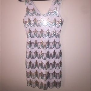 Blue and gold sequin dress