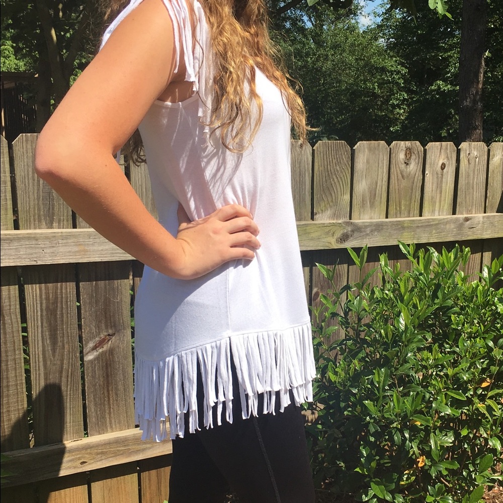 Fringe white long tee top