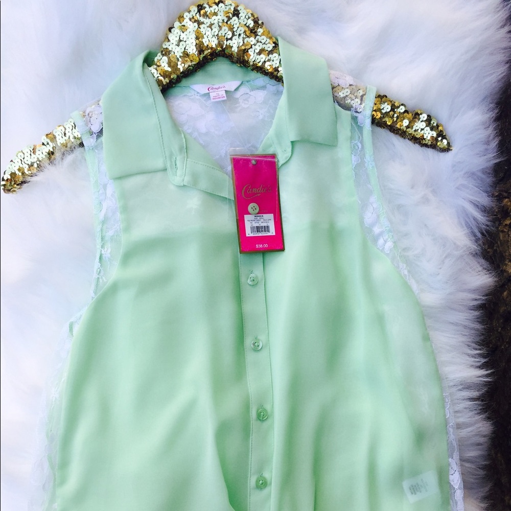 Candie's Pale Lime 🍋 Front Tie Shirt NWT ✨