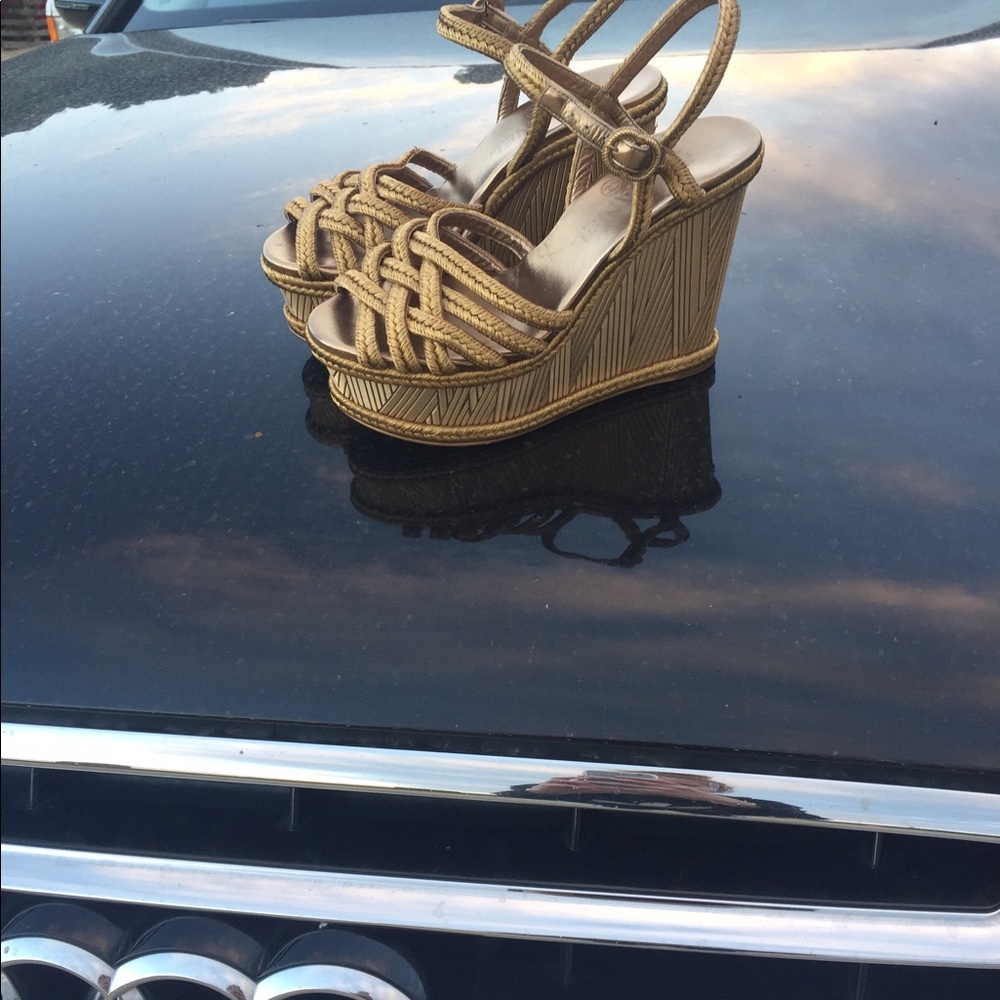 SOLD! Chanel gold wedge heels guaranteed authentic - Picture 1 of 5