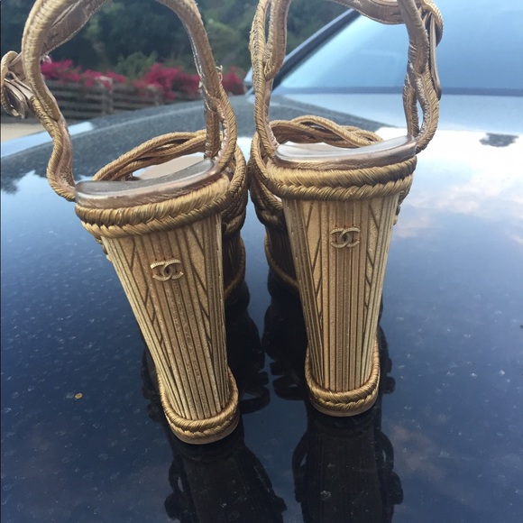SOLD! Chanel gold wedge heels guaranteed authentic - Picture 2 of 5