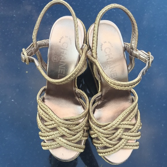 SOLD! Chanel gold wedge heels guaranteed authentic - Picture 3 of 5