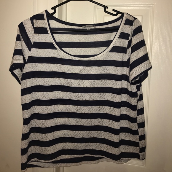 Navy blue & sheer white floral top - Picture 1 of 3