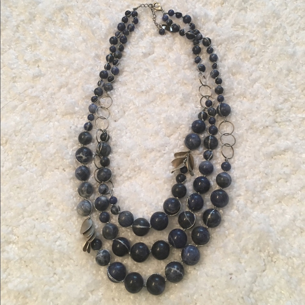Navy 3 strand beaded necklace