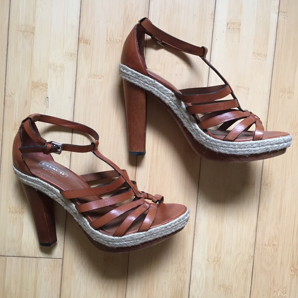 Gorgeous Coach Wood Leather and Rope Sandal Heels