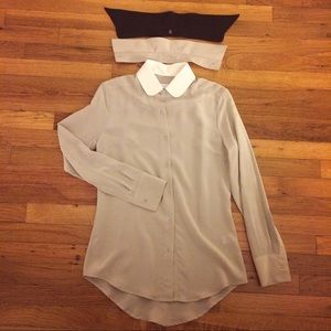 beige silk top with exchangeable collars!!