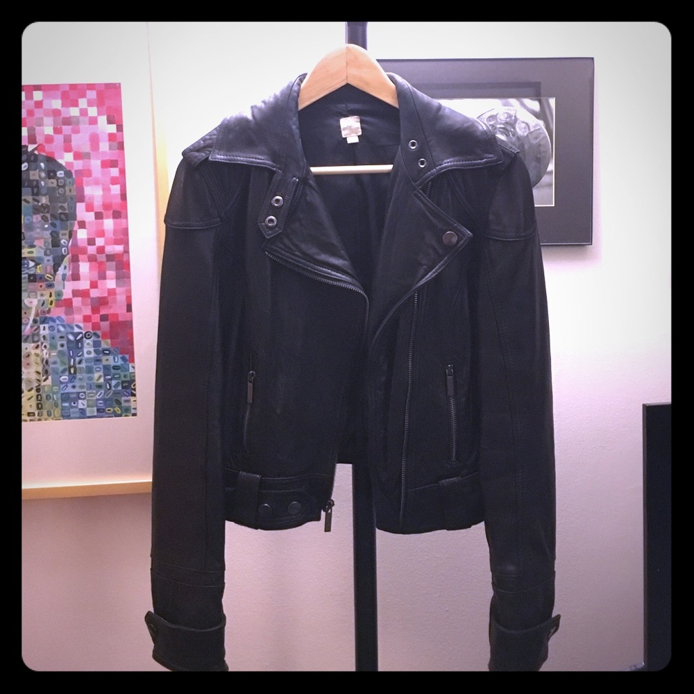 Aqua leather moto jacket