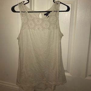 Floral cut out off white tank