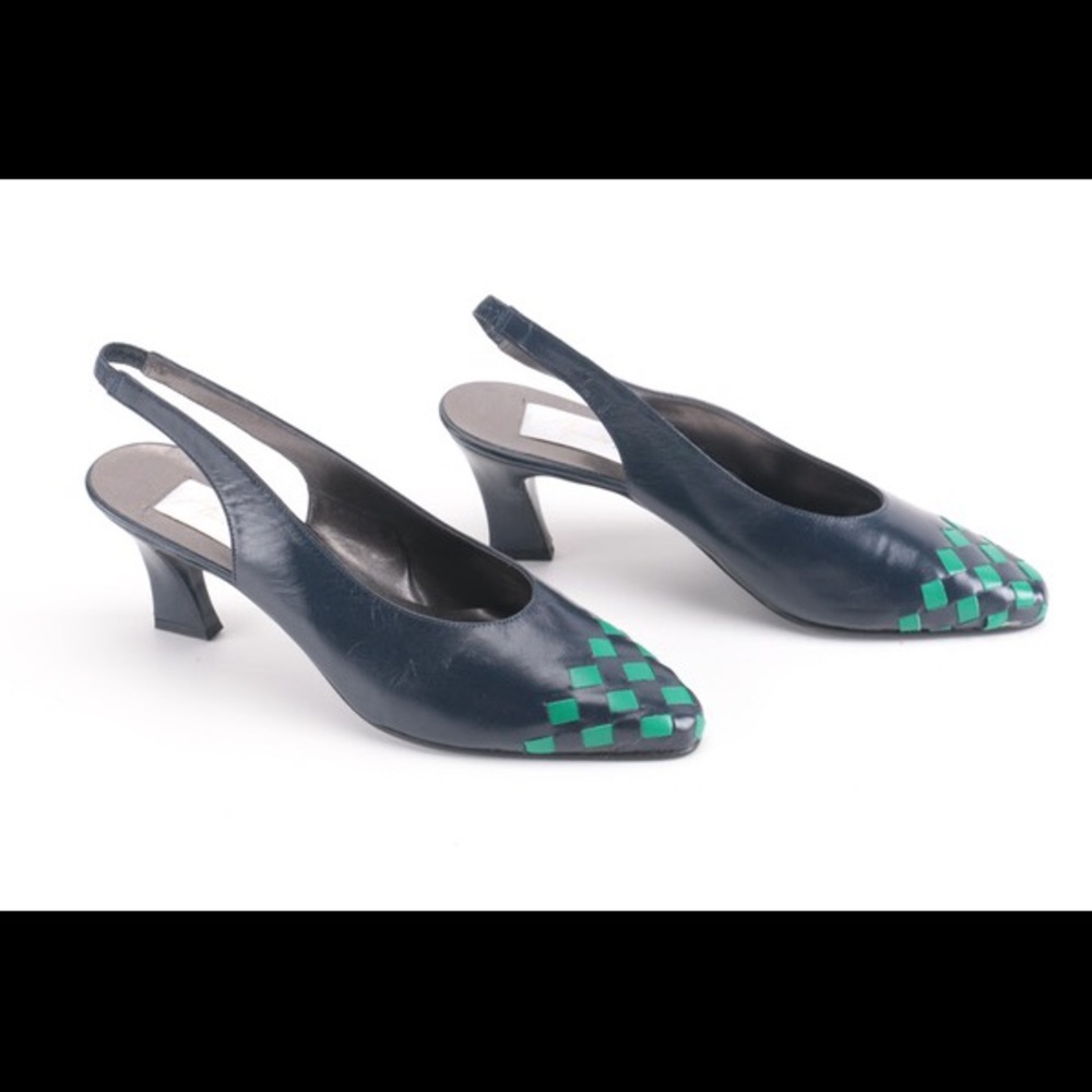 NWT navy leather slingback heels MADE IN SPAIN