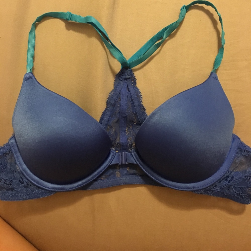Blue front clasp push up bra
