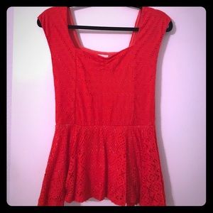 Anthropologie Postmark Red Eyelet Peplum Top sz. S