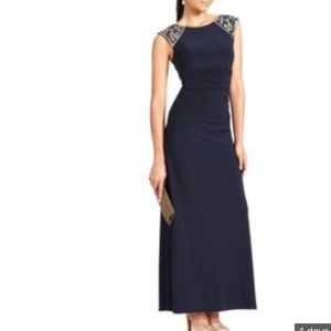 Navy Blue Capsleeved dress with beading