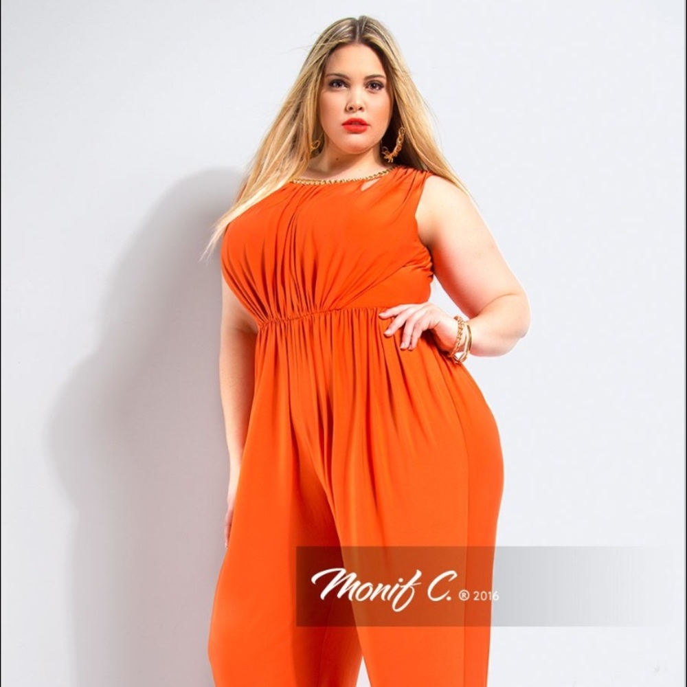 Monif C Camilla Tangerine Draped Jumpsuit
