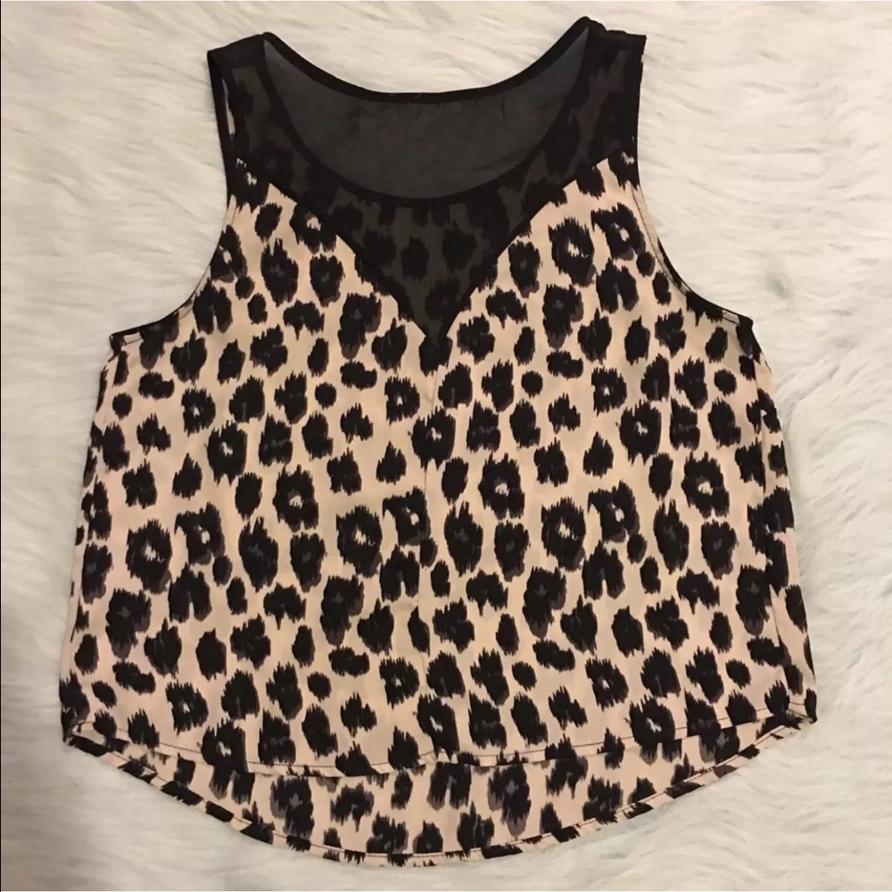 Lush Cream Sheer Tank Top Blouse Leopard Print M