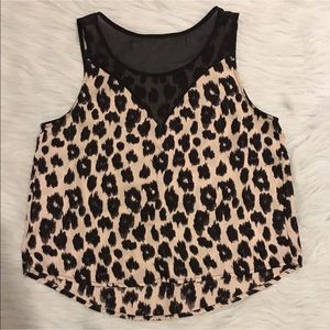 Lush Cream Sheer Tank Top Blouse Leopard Print M