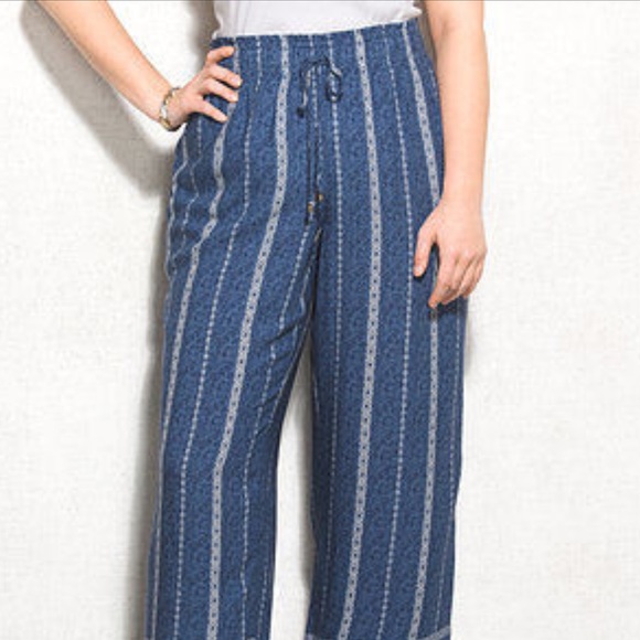 Dress Barn Pants - Blue Printed Silky Palazzo Pants
