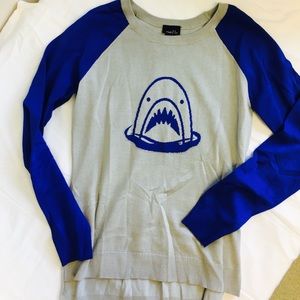 Women's Medium Blue and Grey Shark Sweater