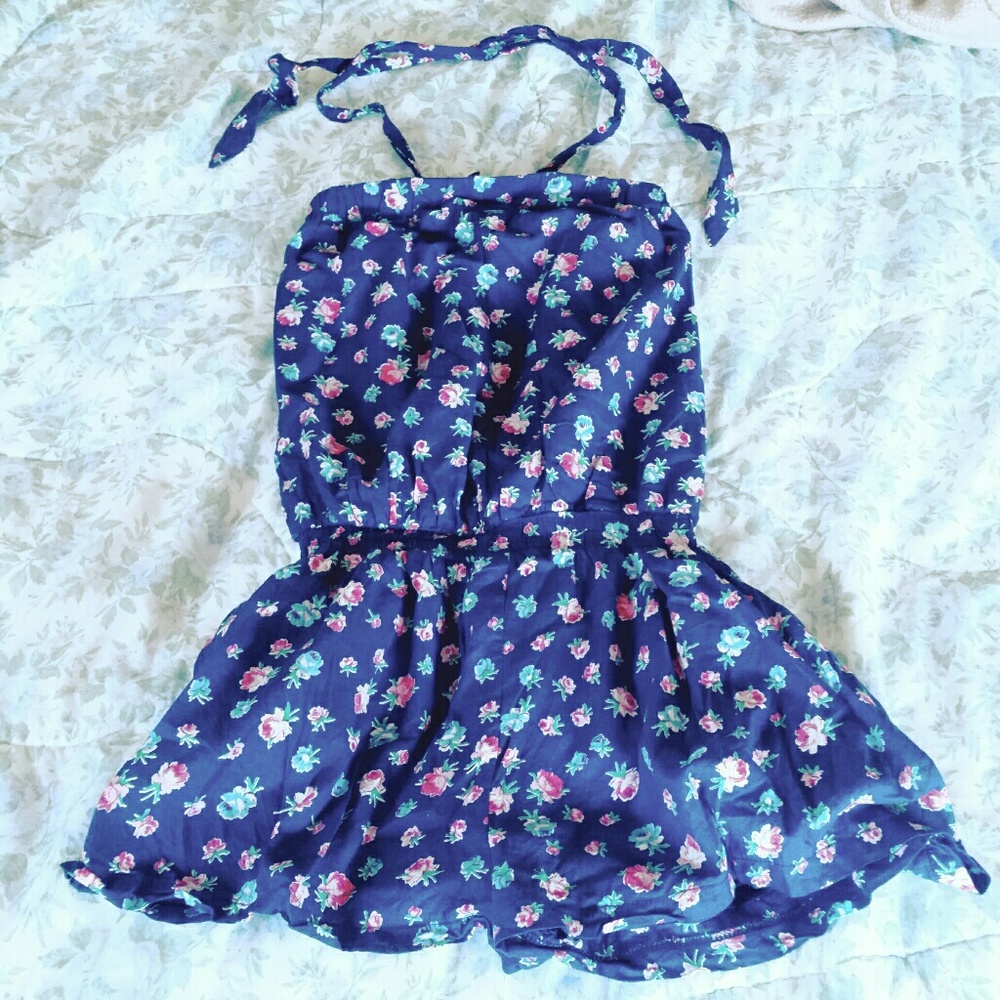 Japanese Blue Tie Floral Romper