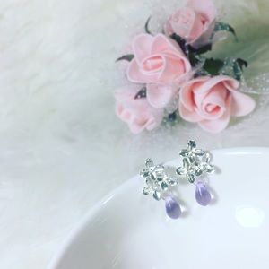 SOLD Handmade Czech Glass Teardrop Flower Earrings