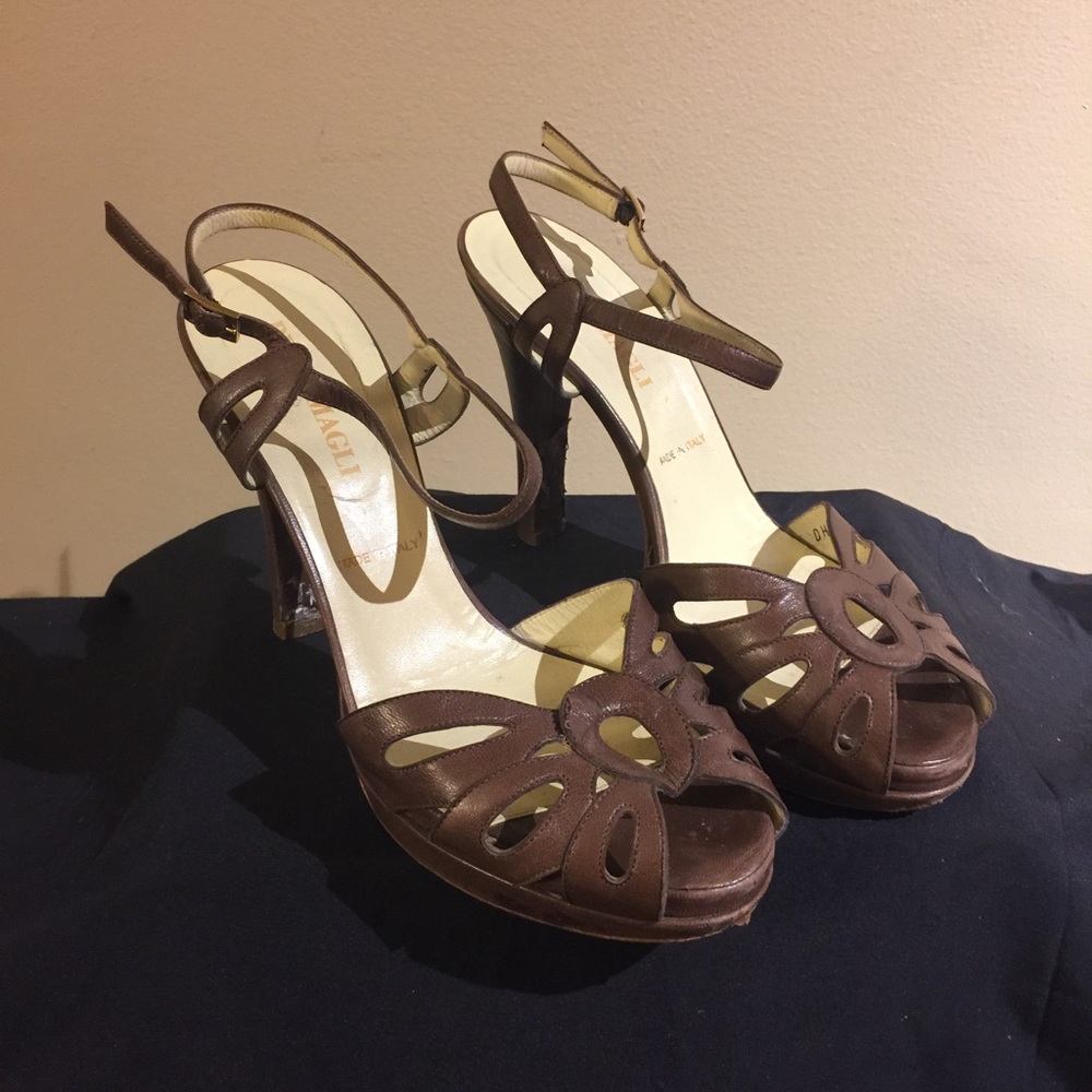 Brunomagli Brown Flower Pattern Heels