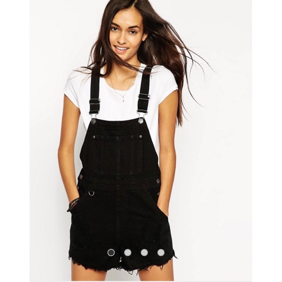 ASOS Pants - NWT ASOS black distressed short overalls
