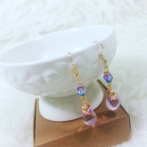 Handmade Violet Czech Beads Teardrop Earrings