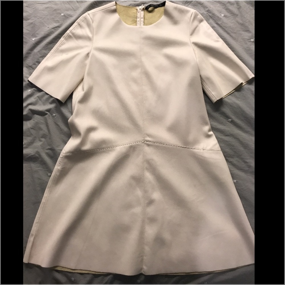 White faux leather drop waist dress