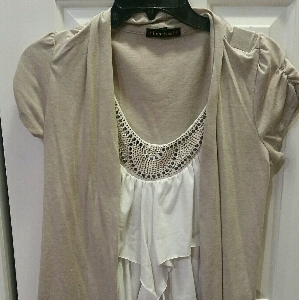 Dressy top, tank sewn into cardigan