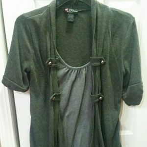 Dressy top with tank sewn into cardigan