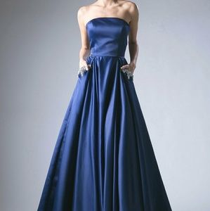 Dark Navy Satin Strapless Gown!