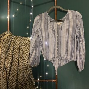 cropped bell sleeve striped top