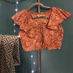 amuse society floral lace up crop top