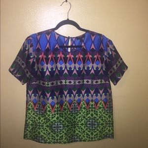 J CREW short sleeve Tribal Print Top Size 6