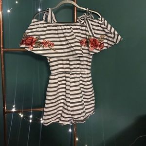 super cute off the shoulder boutique romper