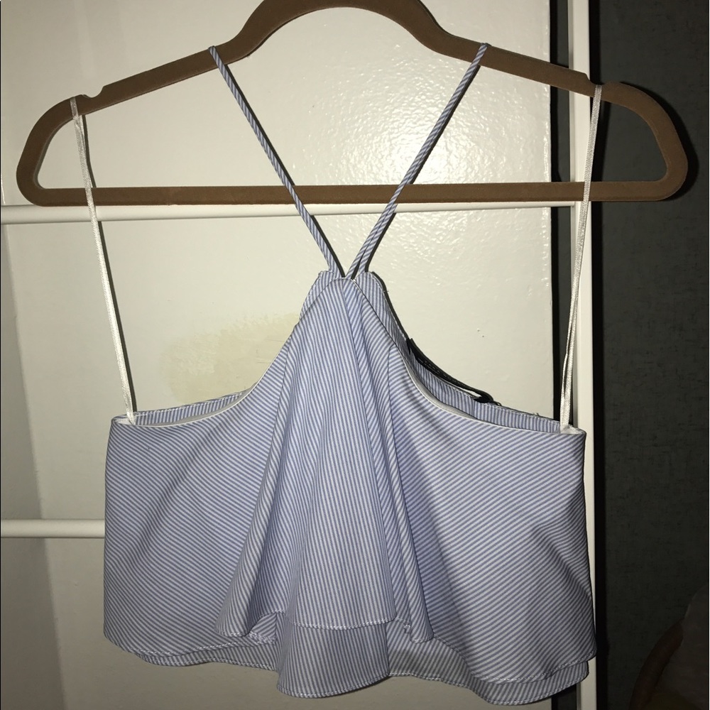 Zara Blue and White Striped Crop Tank