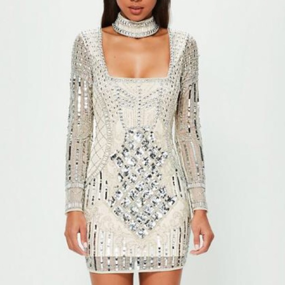 Embellished Choker Mini Dress