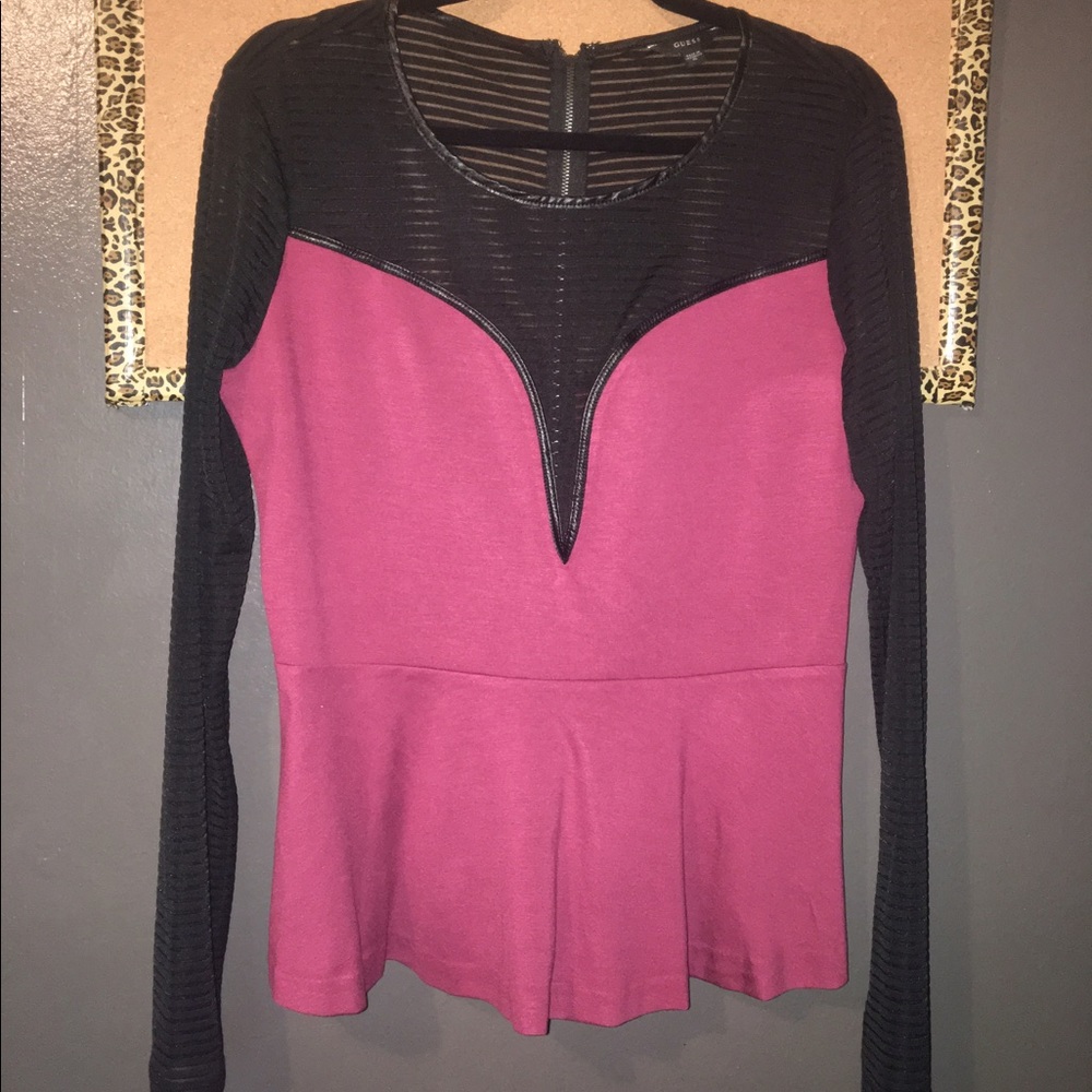 Guess Illusion Peplum Burgundy/Black