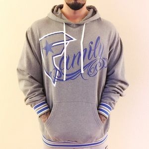 FAMOUS STARS & STRAPS Grey & Blue Hoodie SIZE: L