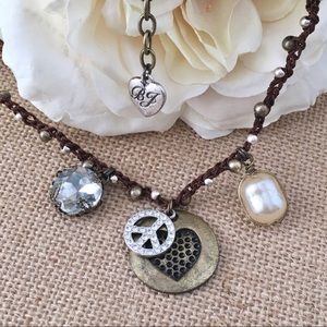 Betsey Johnson Boho Peace/Love Cord Necklace  RARE/HTF