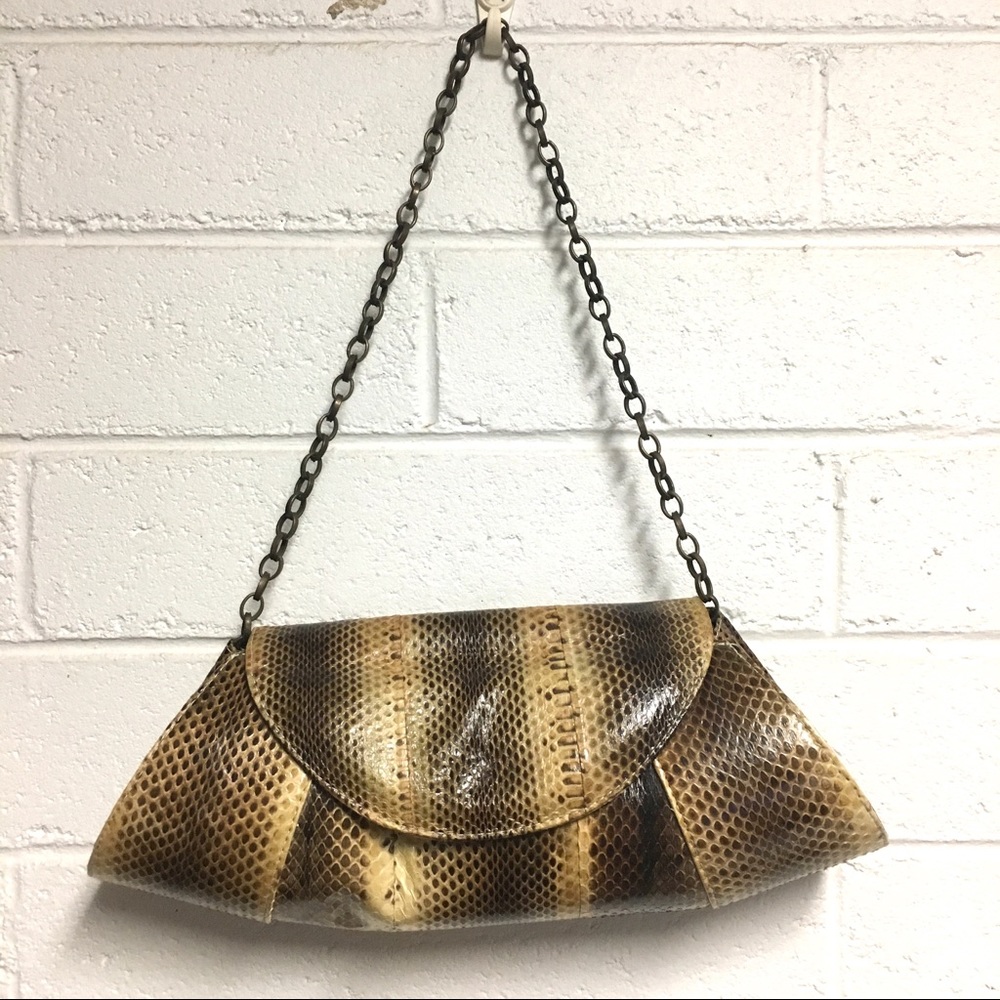 Snakeskin Large Flap Clutch Bag