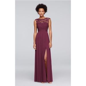 David's Bridal Long Bridesmaid Dress Lace Bodice