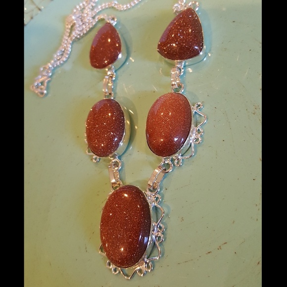 Jewelry Sparkly Rust Color Goldstone Silver Link Necklace Poshmark